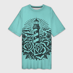 Футболка женская длинная Маяк и розы, цвет: 3D-принт