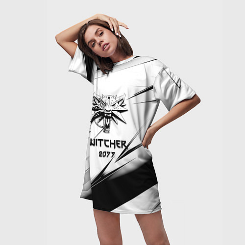 Женская длинная футболка Ведьмак stripes / 3D-принт – фото 3