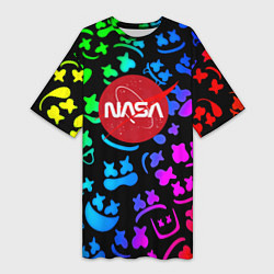 Футболка женская длинная Marshmello x NASA gradient, цвет: 3D-принт