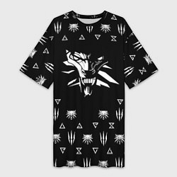 Футболка женская длинная Ведьмак логотипы, цвет: 3D-принт