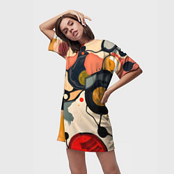 Футболка женская длинная Абстракция с кругами и краской, цвет: 3D-принт — фото 2