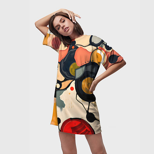 Женская длинная футболка Абстракция с кругами и краской / 3D-принт – фото 3