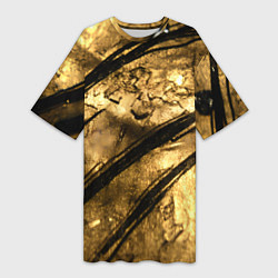 Футболка женская длинная Золото с черной текстурой, цвет: 3D-принт