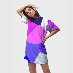 Футболка женская длинная Сине-розовый крупные фрагменты, цвет: 3D-принт — фото 2