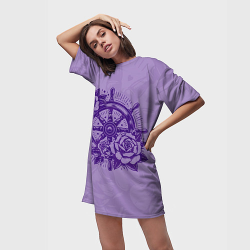 Женская длинная футболка Штурвал в розах / 3D-принт – фото 3