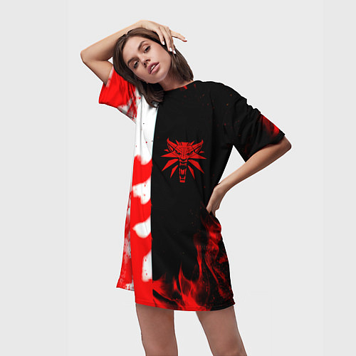 Женская длинная футболка Ведьмак огненный / 3D-принт – фото 3