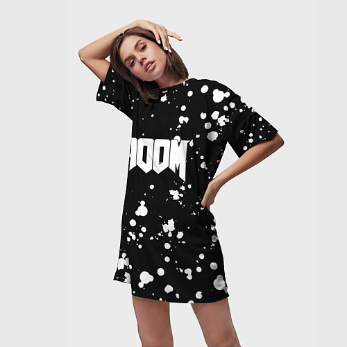 Женская длинная футболка Doom белые краски всплеск / 3D-принт – фото 3