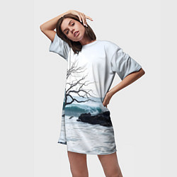 Футболка женская длинная Дерево в море, цвет: 3D-принт — фото 2