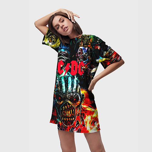 Женская длинная футболка ACDC рок монстры / 3D-принт – фото 3