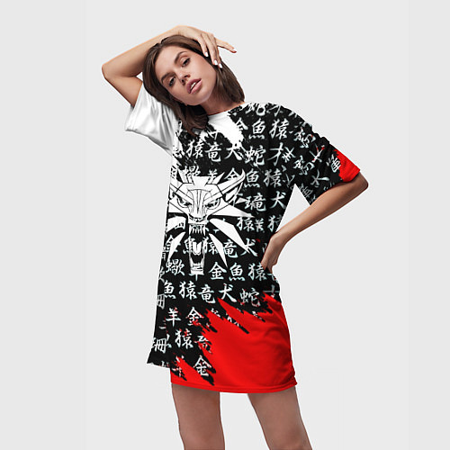 Женская длинная футболка Ведьмак япония краски / 3D-принт – фото 3