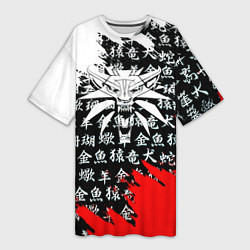 Футболка женская длинная Ведьмак япония краски, цвет: 3D-принт