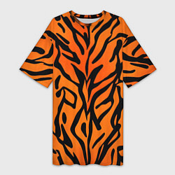Футболка женская длинная Тигровый огненный паттерн, цвет: 3D-принт