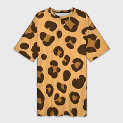 Футболка женская длинная Коричневые пятна леопарда, цвет: 3D-принт