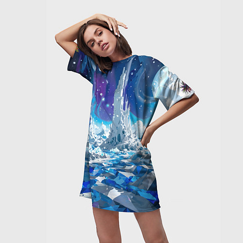 Женская длинная футболка Космический фантастический пейзаж / 3D-принт – фото 3