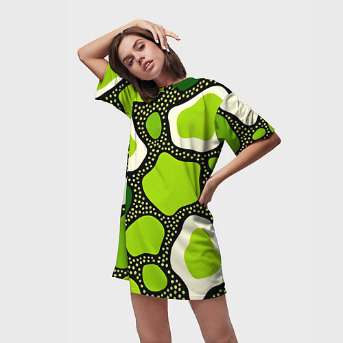 Женская длинная футболка Зеленая абстракция с кругами / 3D-принт – фото 3