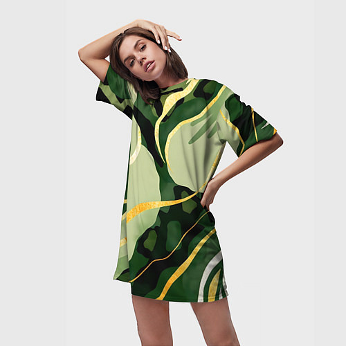 Женская длинная футболка Зеленый природный паттерн / 3D-принт – фото 3