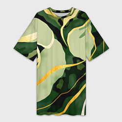 Футболка женская длинная Зеленый природный паттерн, цвет: 3D-принт