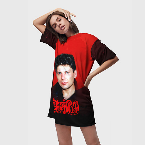 Женская длинная футболка Юрий Клинских красная луна / 3D-принт – фото 3