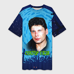 Футболка женская длинная Сектор газа - синяя луна, цвет: 3D-принт