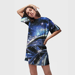 Футболка женская длинная Закрученные линии и звезды - космическая абстракци, цвет: 3D-принт — фото 2