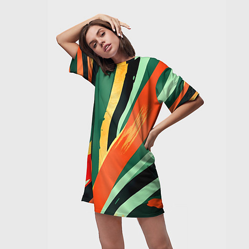 Женская длинная футболка Тропическая жаркая абстракция / 3D-принт – фото 3