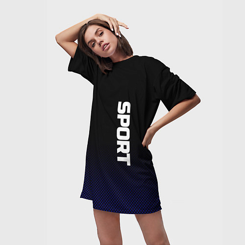 Женская длинная футболка Sport чёрно-синий текстурный / 3D-принт – фото 3