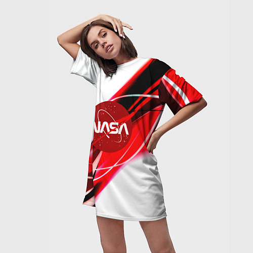 Женская длинная футболка Nasa абстрактные полосы / 3D-принт – фото 3