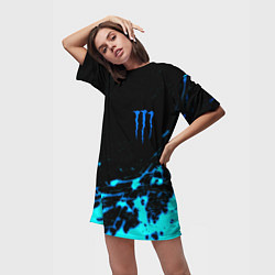 Футболка женская длинная Monster energy голубые краски, цвет: 3D-принт — фото 2