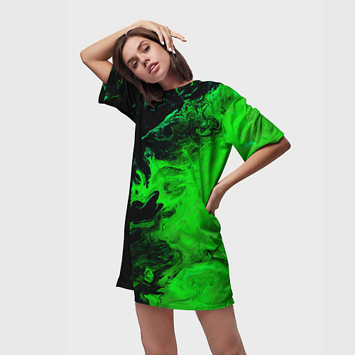 Женская длинная футболка Color green black / 3D-принт – фото 3