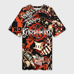 Футболка женская длинная Кукрыниксы на фоне электрогитар, цвет: 3D-принт