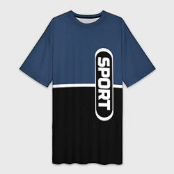 Футболка женская длинная Sport сине-чёрный с полосой, цвет: 3D-принт