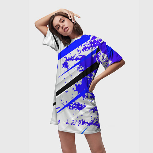 Женская длинная футболка Color white blue / 3D-принт – фото 3