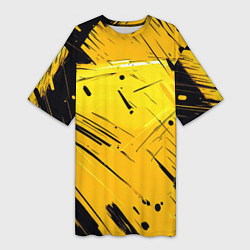 Футболка женская длинная Желтая краска на черном фоне, цвет: 3D-принт