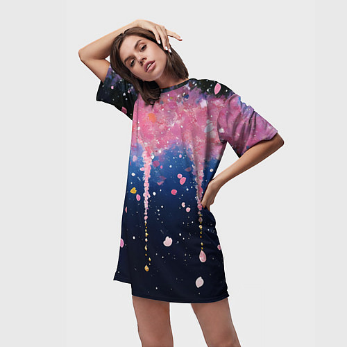 Женская длинная футболка Розово-синяя текстура / 3D-принт – фото 3