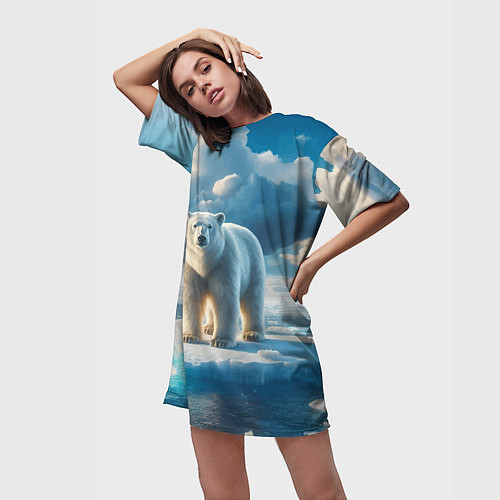 Женская длинная футболка Полярный медведь на льдине / 3D-принт – фото 3