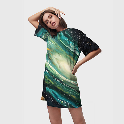 Женская длинная футболка Зеленая вселенная / 3D-принт – фото 3