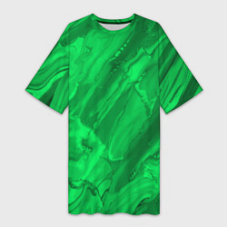 Футболка женская длинная Зелёный малахитовый абстракция камень, цвет: 3D-принт
