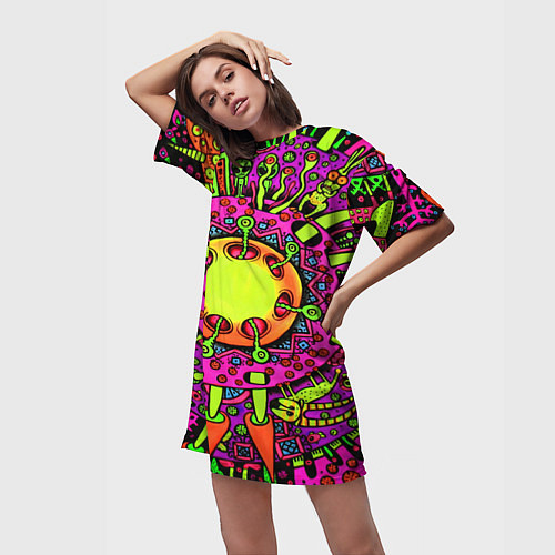 Женская длинная футболка Кислотные грибы оптические / 3D-принт – фото 3