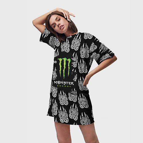 Женская длинная футболка Monster energy медвежьи лапы / 3D-принт – фото 3