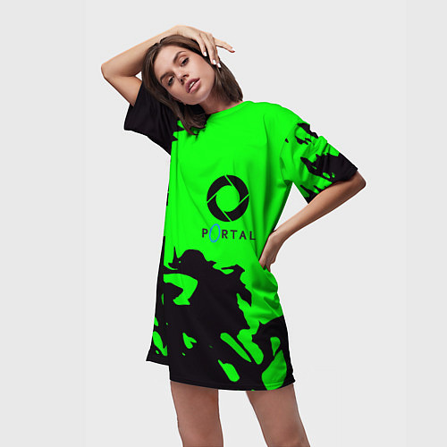 Женская длинная футболка Portal черный дым / 3D-принт – фото 3
