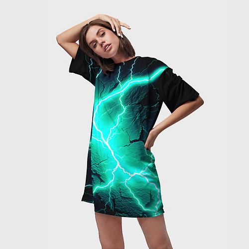 Женская длинная футболка Color light blue black / 3D-принт – фото 3