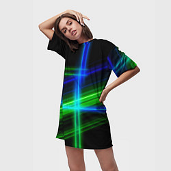 Футболка женская длинная Color blue black green, цвет: 3D-принт — фото 2