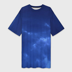 Футболка женская длинная Темный синий тучи на небе, цвет: 3D-принт