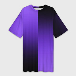 Футболка женская длинная Чёрно-сиреневый градиент пополам, цвет: 3D-принт