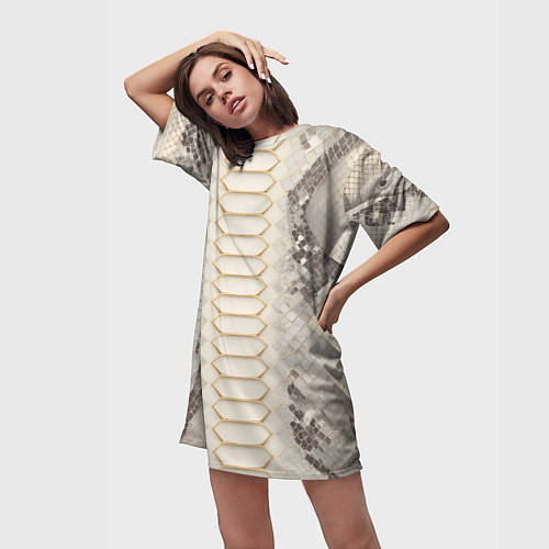 Женская длинная футболка Светлая кожа змеи / 3D-принт – фото 3