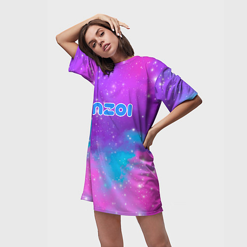 Женская длинная футболка Inzoi фиолетовые оттенки / 3D-принт – фото 3