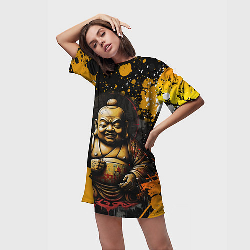 Женская длинная футболка Хотэй Бог счастья веселья и благополучия / 3D-принт – фото 3