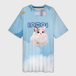 Футболка женская длинная Inzoi котик и облачка, цвет: 3D-принт
