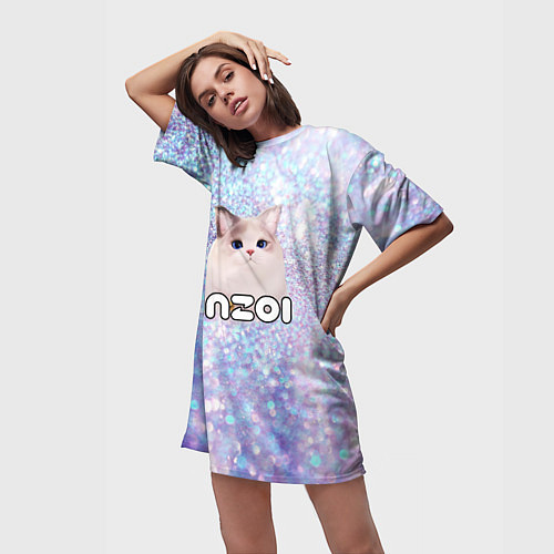 Женская длинная футболка Inzoi белые блестки / 3D-принт – фото 3