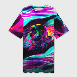 Футболка женская длинная Космический неон, цвет: 3D-принт